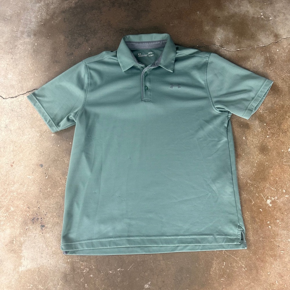 Under Armour Polo Shirt Mens Large Green Good HeatGear Loose Fit Short Sleeve